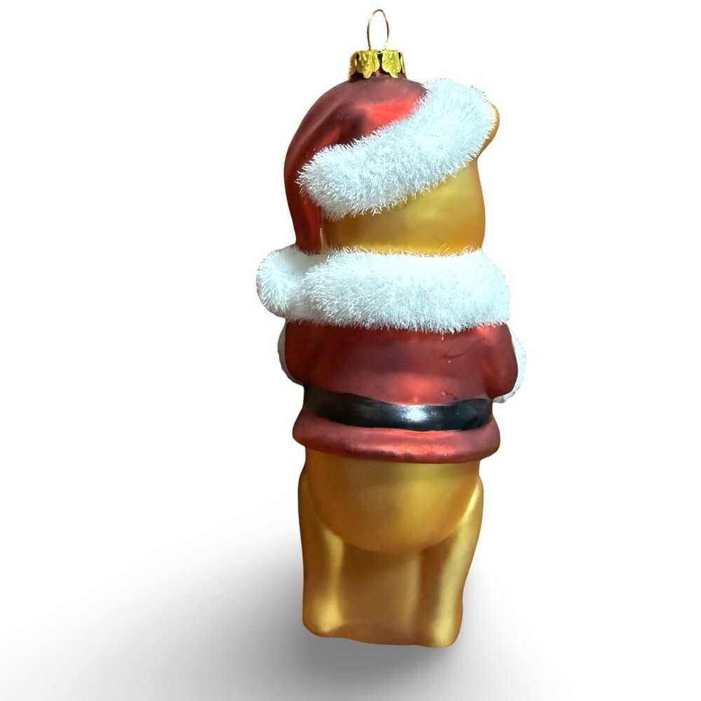 Disney Winnie The Pooh Santa Christmas Ornament Glass Gold Bear 2009 Hallmark - Picture 5 of 7